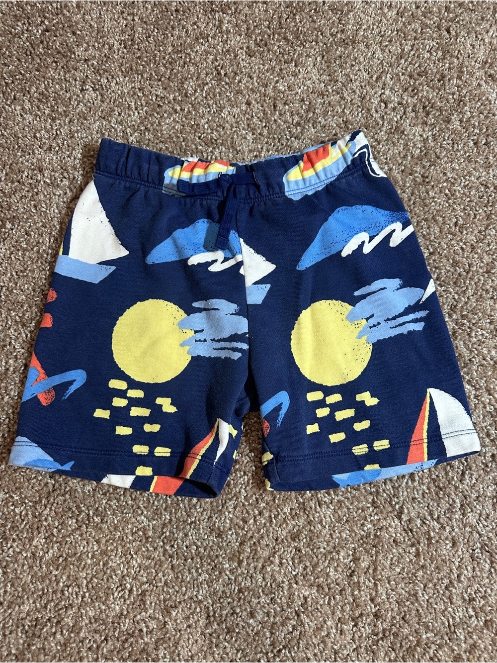 H&M Navy Shorts with Yellow Sun & Multicolor Sail Graphics